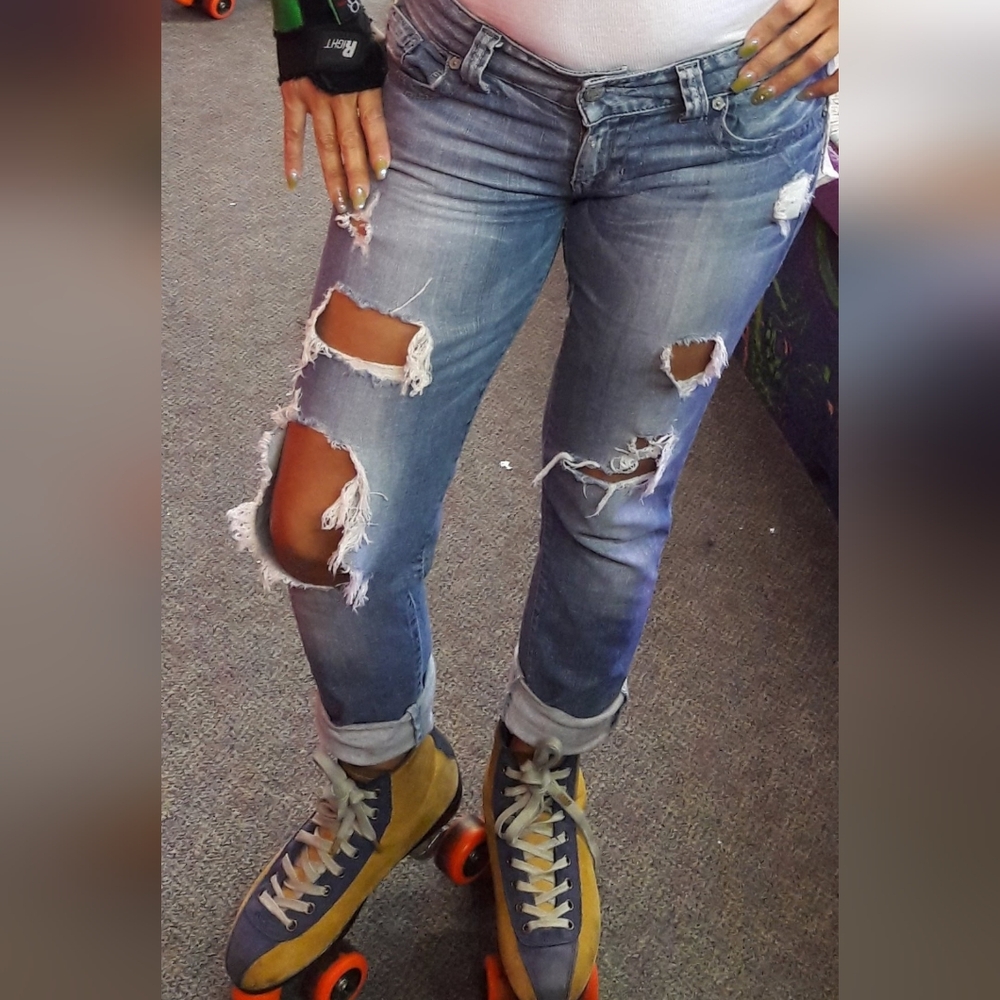 Guess Light Blue Distressed Wide Leg Jeans
